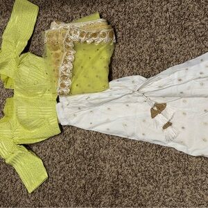 Garba Green and White Traditional lengha Outfit